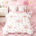 Feelyou Kids Pink Castle Bed in A Bag Queen Size, Cute Bowknot Comforter Set with Sheets Boys Girls Girls Dreamy House Bed in A Bag 7 Pieces Fairytale Teens Bedroom Decor 7Pcs