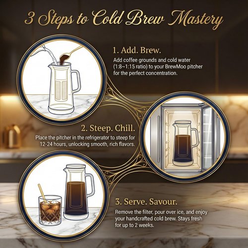 BrewMOO- Airtight Cold Brew Coffee Maker Pitcher, 1.4L/48Oz Thick Glass Carafe with Filter, Comfort Sturdy Handle & Wide Spout, Non-Slip Base | Iced Tea Maker (Black)