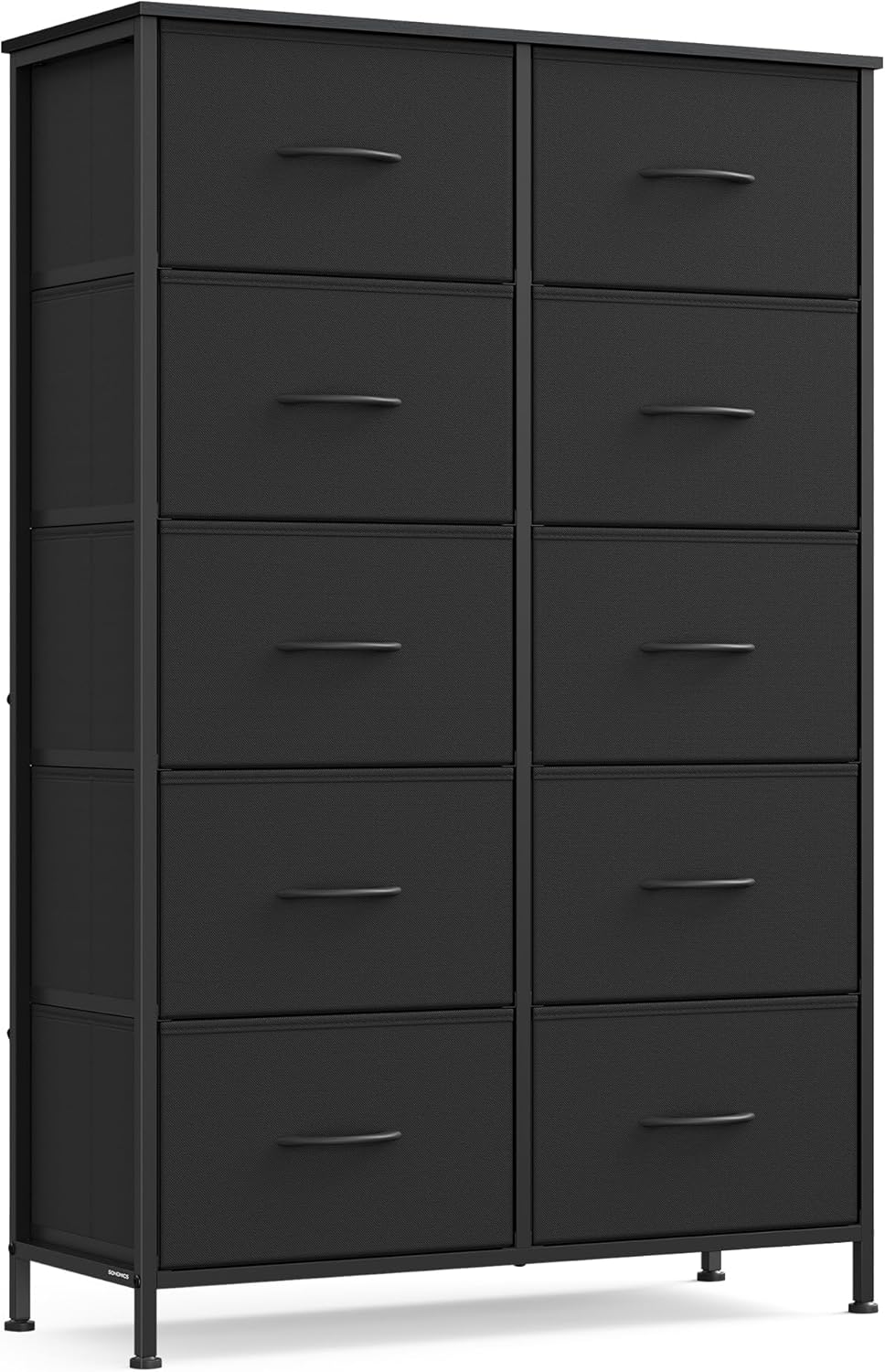 SONGMICS Dresser - Rustic Brown & Ink Black Chest of Drawers with 10 Non-Woven Fabric Bins | Stylish Storage Organizer for Bedroom & Entryway