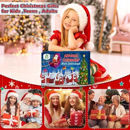 Advent Calendar 2025 Brain Teaser for Kids & Adults - 24 Days of Metal Puzzle Ring & Wooden Toy Games, Christmas Countdown with Mind IQ Logic Challenges, Unlock Interlock Gift for Boys Girls Teens