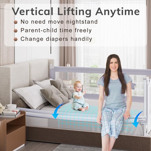 omzer Bed Rail for Toddlers - Baby Bed Guard Rail with Double Child Lock, Safety Bedrail for Children Kids with Pattern, Infants Height Adjustment Guardrail for King Size Bed - 3 Pack, 78.7x78.7x74.8”