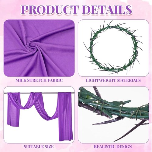 Crown of Thorns | 8'' Christian Wreath with Purple Fabric - Theatrical Props for Lent & Easter Decor