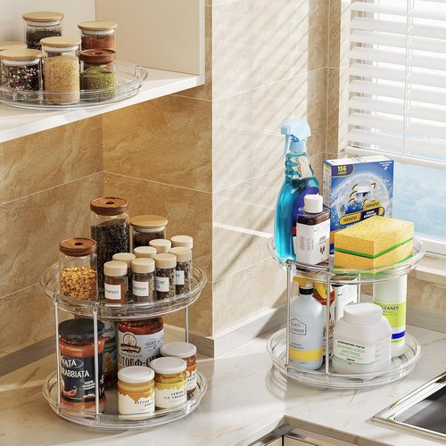 LAMU Lazy Susan Turntable Organizer - 2 Pack 9.25'' Rotating Spice Rack for Kitchen & Bathroom Storage