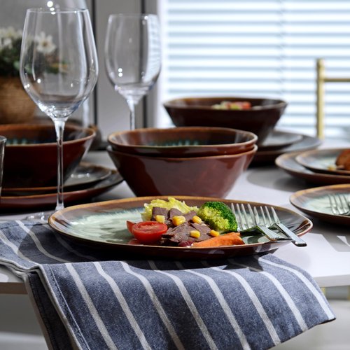 Gufaith Melamine Dinnerware Sets,12Pcs Plate and Bowl Set,Unbreakable and Lightweight Dish Set,Great for Camping and RV,BPA free,Dishwasher Safe(Sandy Brown)
