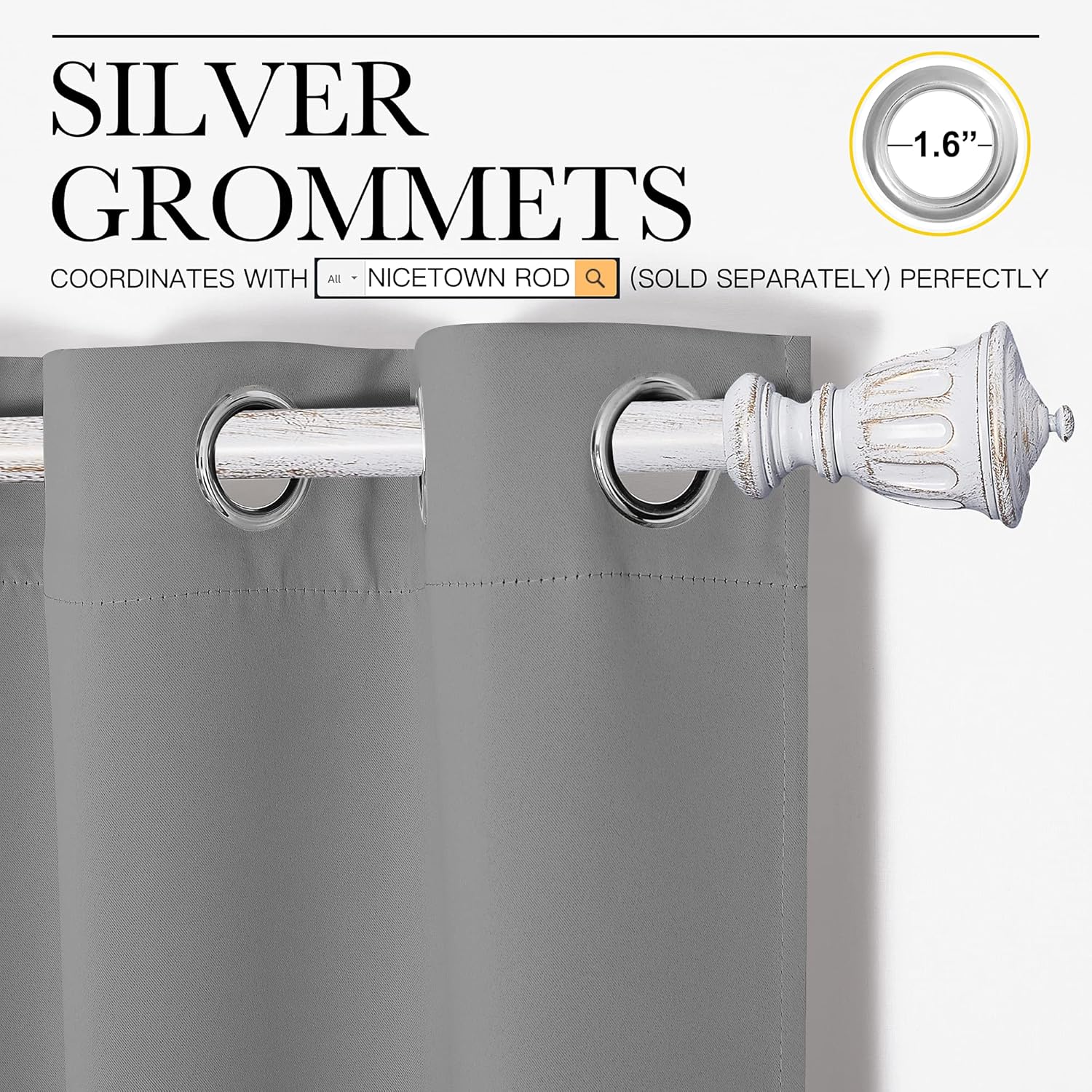 NICETOWN Thermal Insulated Blackout Curtains - Grommet Top Drapes for Hall | 2 Panels, W42 x L90 inches, Silver Grey