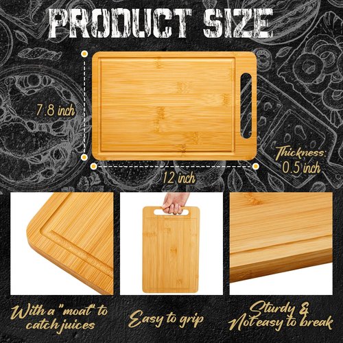 Nuenen 20 Pcs Bulk Wood Cutting Board with Handle 12 x 7.8 Inch Acacia Bamboo Wooden Kitchen Serving Chopping Boards for Pizza, Bread, Charcuterie, Fruit, Vegetables (Bamboo)