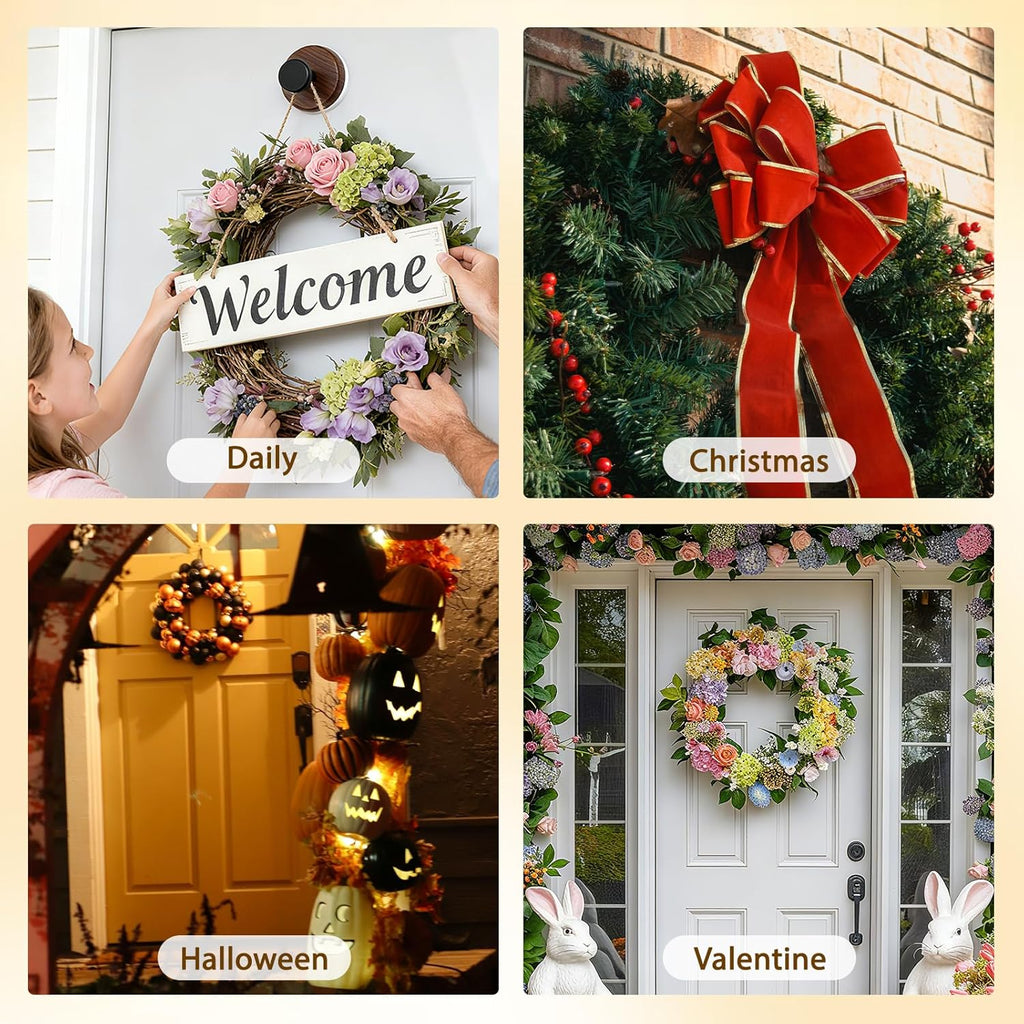 Walnut Wreath Hanger - Heavy Duty Suction Cup Hook for Front Door | 2-Pack for All Seasons