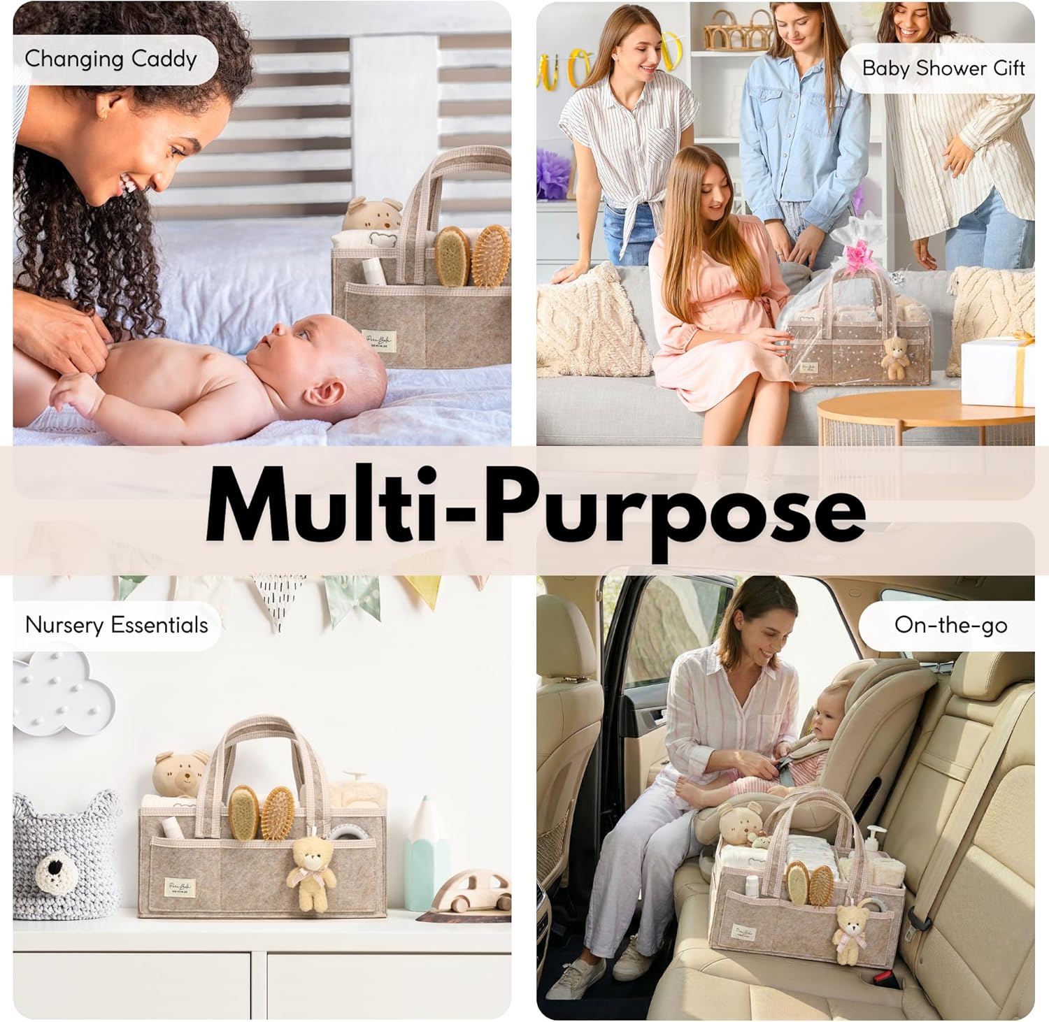 PeraBella Baby Diaper Caddy Organizer - Portable Felt Nursery Storage Bin for Newborn Essentials