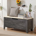 VECELO 43.3" Storage Chest with Lift Top Storage, Farmhouse Style Ottoman with Handwoven Wicker Cushion, Safety Hinges, Ideal for Entryway, Bedroom, Living Room, Coal Gray