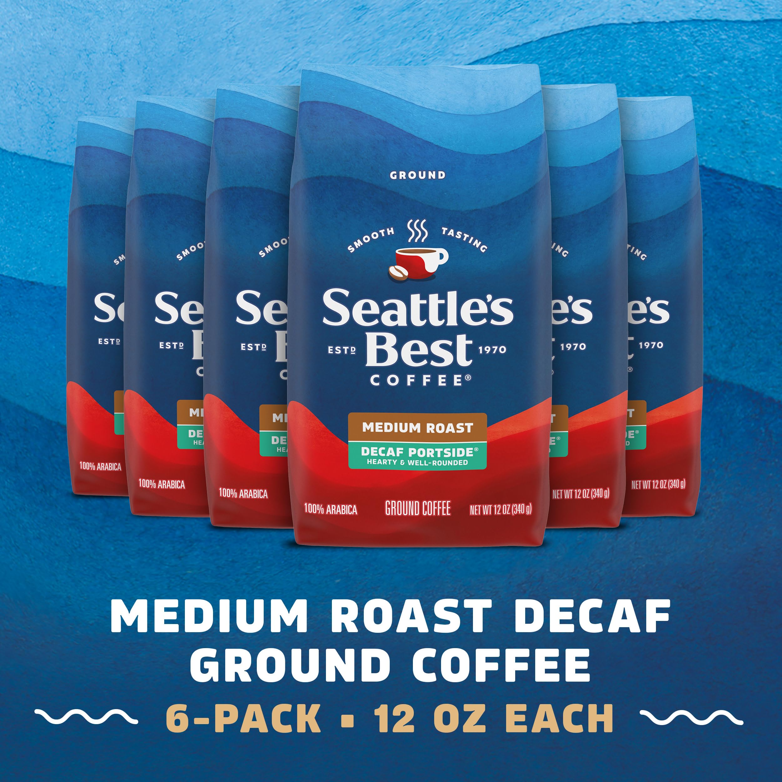 Seattle's Best Coffee Decaf Portside Blend Medium Roast Ground Coffee | 12 Ounce Bags (Pack of 6)