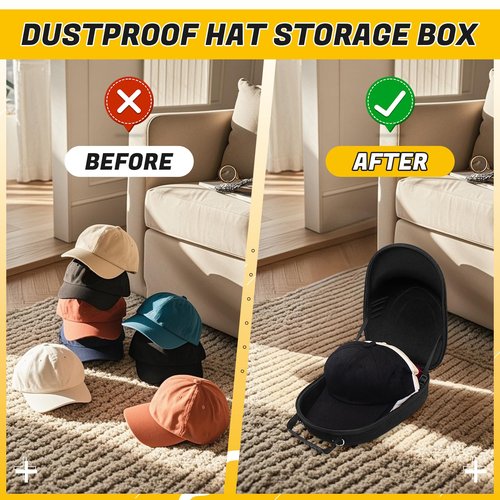 HZJYW Hat Travel Case,Hat Case for Baseball Caps with Carrying Handle and Adjustable Shoulder Strap,Organizer Protects up to 6 Hats, Box for Travel and Home Storage(Black)