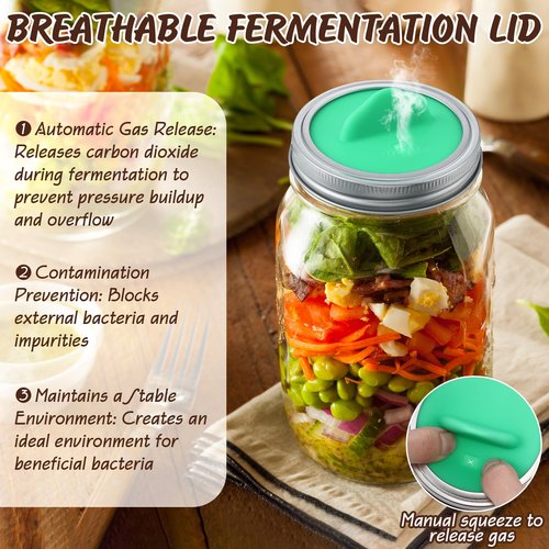 4 Pack Mason Jar Silicone Fermentation Lids for 3" Wide Mouth Jars Waterless Airlock Fermentation Mason Jar Lid Fermenter Caps for Pickles, Kimchi, Fermented Probiotic Food (Pink,Blue,Purple,Green)