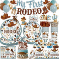 171 PCS My First Rodeo Decorations Boy, First Rodeo Birthday Tableware Set with Cake Topper, Cupcake Topper, Tablecloth, Plates and Balloons for Boy 1st Birthday Decorations