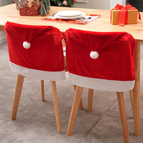 JOYIN 2 Pcs Christmas Chair Covers, Red Hat Chair Slipcovers, Santa Claus Kitchen Chair Back Covers for Holiday Festival Decoration, Christmas Decorations Indoor Home Décor