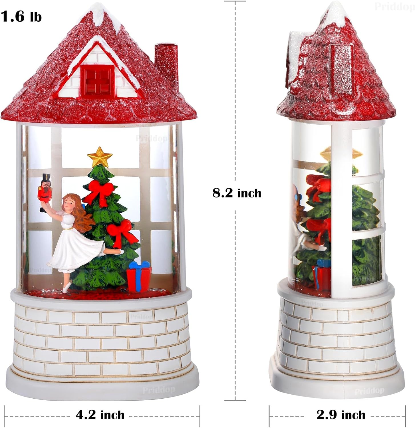 Priddop Nutcracker Snow Globe - Musical Ballerina Christmas Decoration with Glitter | USB/Battery Powered