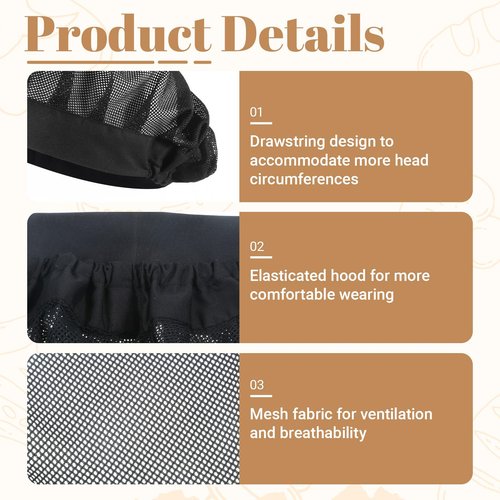 4 Pcs Mesh Chef Hats Adjustable Cooking Hat Black Elastic Chef Cap for Women Food Service Workers, Reusable Washable Breathable