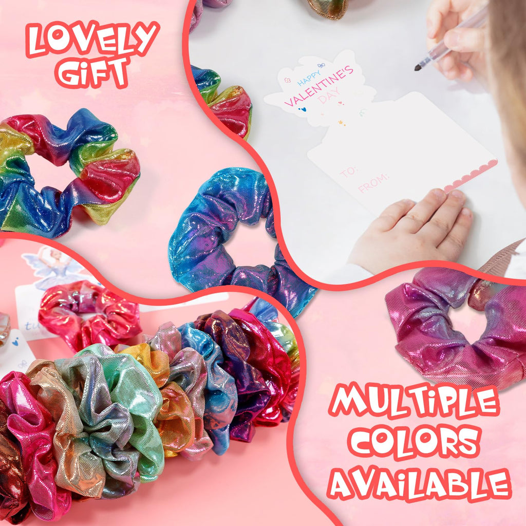 pozemu Valentines Day Gifts for Kids 24 Pack Ballerina Cards with Hair Scrunchies for Valentine Classroom Exchange Unique Valentines Day Cards for Kids School, Party Favors for Girls