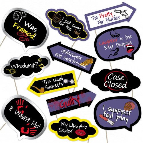 Murder Mystery Photo Booth Props Set – Fun Party Decorations for Mystery Nights, Detective Games, and Crime Theme Events (12)