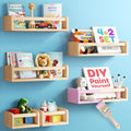 HOMEY PANDA DIY Wall-Mounted Nursery Bookshelves - 4 Long + 2 Mini Shelves, Kids Room Storage (DIY Paint Pine Wood)