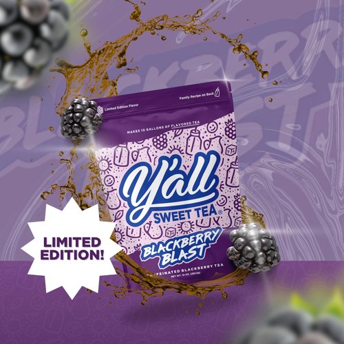 Y'all Sweet Tea Blackberry Blast Flavored Iced Tea Bags, 10 Gallons Pack | As Seen on Shark Tank | Caffeinated | Real Blackberry Flavor | Quick Brew Southern Ice Tea | One Gallon Size Brew