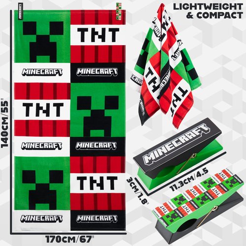 Minecraft Beach Towel for Kids Teens 2 Clothes Pins Creeper 100% Cotton Pool Towels TNT Bath Towel Beach Accessories Holiday Essentials 55x27 inch