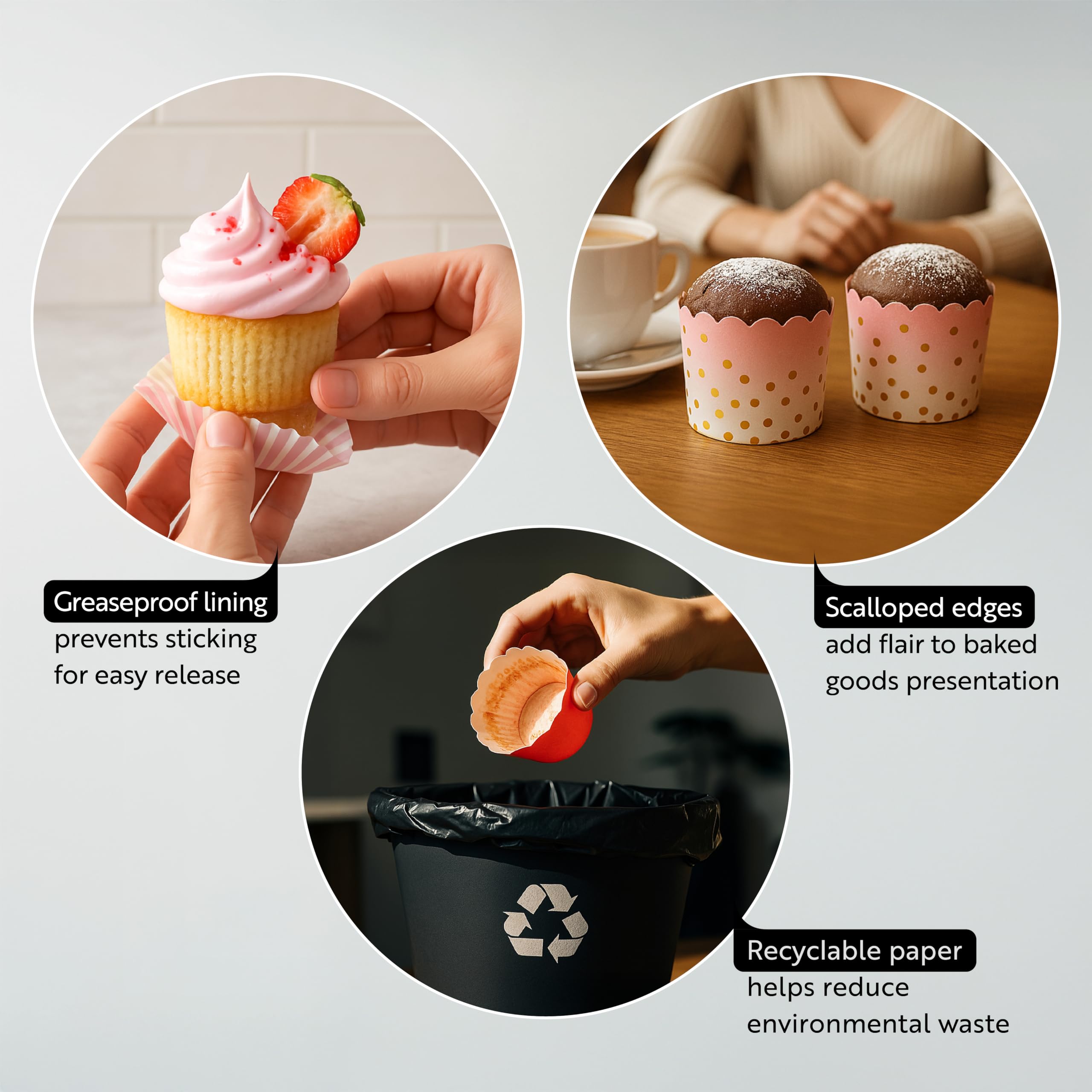 Restaurantware Panificio 4.5 Ounce Baking Cups 500 Disposable Paper Baking Cups - Greaseproof Oven-Ready Pink Paper Muffin Liners Microwavable Polka Dot Print