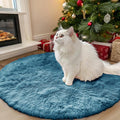 OLANLY Round Slate Blue Area Rug - Soft, Fluffy, Machine Washable 3 ft Circle Carpet for Bedroom & Living Room