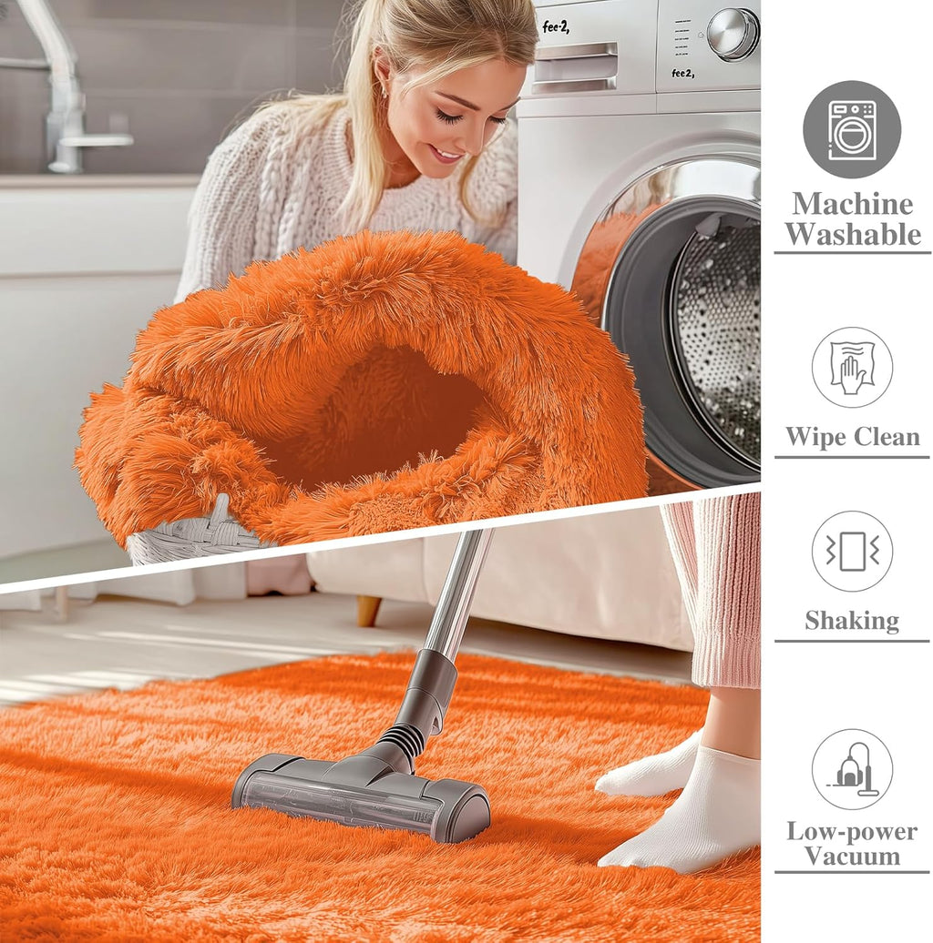 OLANLY Runner Rugs - Soft, Machine Washable Shaggy Design for Hallway & Bedroom | Orange 2x5 ft