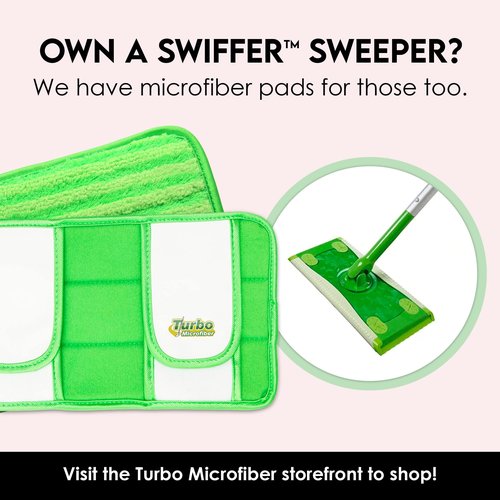 Turbo Mops Reusable Floor Mop Pads - Pack of 2, Machine Washable, 12-inch Microfiber Mop Refills - Compatible with Swiffer Wet Jet - Household Cleaning Tools