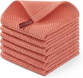 Homaxy Kitchen Dish Cloths - 100% Cotton Waffle Weave, Ultra Soft & Absorbent, 12x12 Inches, 6-Pack | Coral