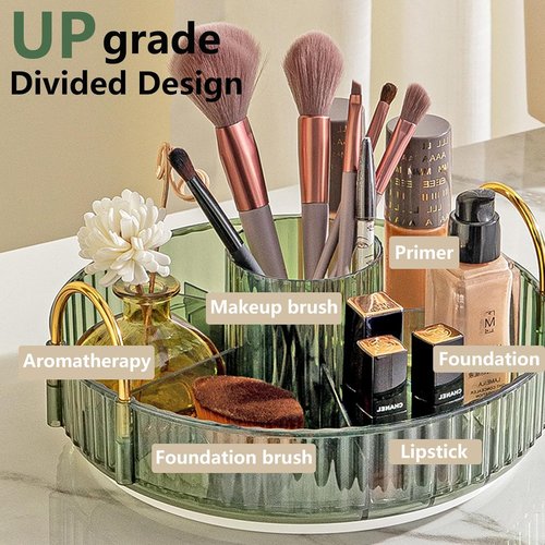 Asayuee 360° Rotating Makeup Organizer - Large 3-Tier Storage for Cosmetics & Skincare | Green