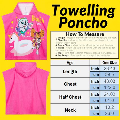 Paw Patrol Beach Towel Hooded Kids Absorbent Skye Everest Robe Cotton Poncho Towelling for Swimming Shower Pool Swim Bath Gifts for Girls