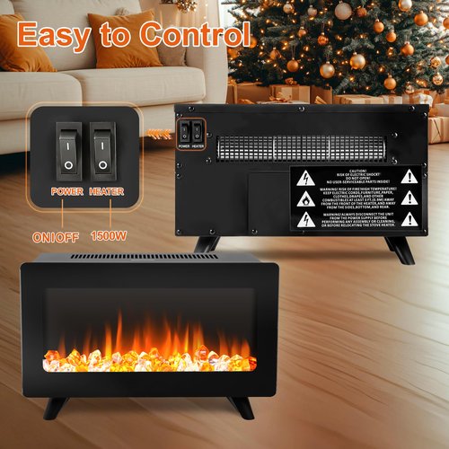 16" Small Electric Fireplace Heater - Desk Space Heater with Realistic Led 3D Flames, Freestanding Fire Places Electric Fireplace Heater for Indoor Use, 750 | 1500w, Overheating Protection