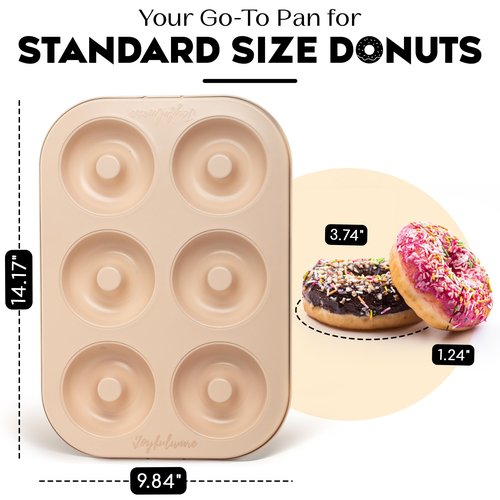 Joyfulware Donut Pan for Baking - Set of 2 Non-stick Donut Pans - Carbon Steel Doughnut Pan - 6 Cavity Full-Sized Donut Molds for Baking - Trendy Beige Donut Baking Pan