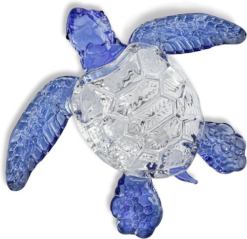 HDCRYSTALGIFTS Handmade Crystal Sea Turtle Figurine - Art Glass Ocean Sculpture for Home Decor (5 Inch, Blue)