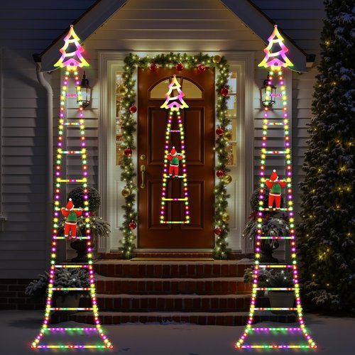 Christmas Ladder Lights with Santa Claus, 248 LED Rope Ladder Light, 8 Lighting Modes & 6H Timer, Waterproof Xmas Decorations Light for Indoor Outdoor, Yard, Porch, Wall, Christmas Tree Decor