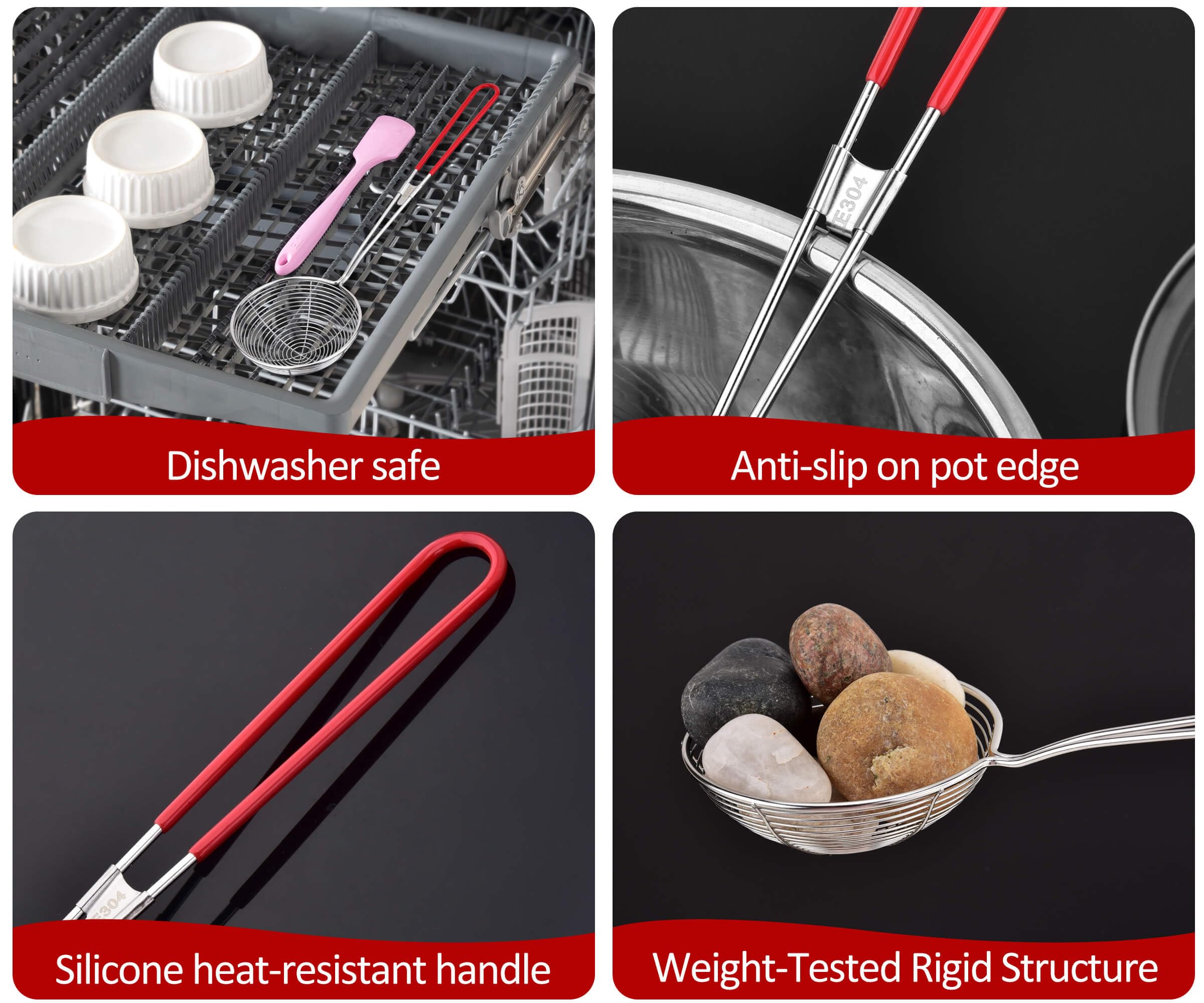 SUNWUKIN 304 Stainless Steel Spider Strainer Skimmer Ladle for Cooking and Frying, Kitchen Gadgets Utensils Wire Pasta Spoon