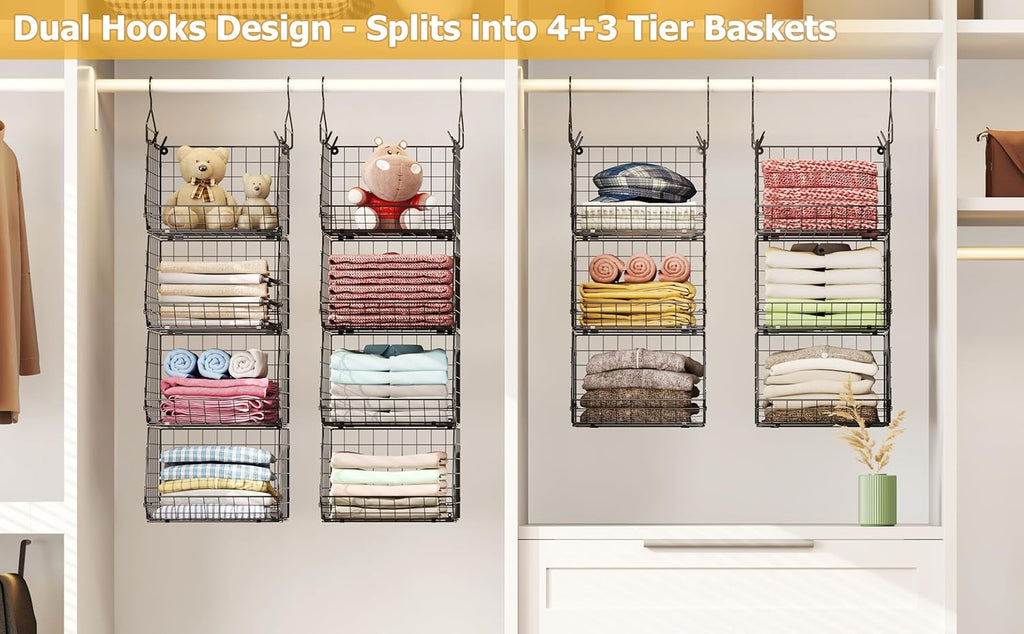 X-cosrack 7-Tier Foldable Closet Organizer - Wire Shelving with Hooks for Clothes & Accessories
