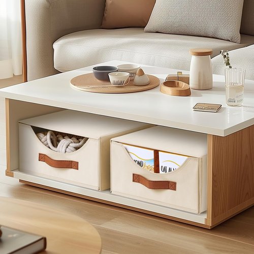 Homsorout Stackable Storage Drawers - Large Collapsible Bins for Closet Organization | 4-Pack Light Beige