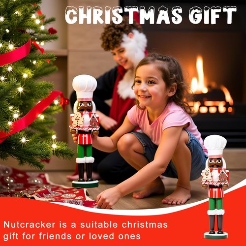 CynynYxy Nutcracker Figures 15 Inch Wooden Nutcracker Soldier Christmas Decor Ornaments Nutcracker Decorations Ideal for Bookshelf and Table Decoration Home Office Decor(Chef A Black)
