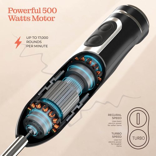 **Powerful Immersion Blender - 500 Watt Electric Hand Blender with Turbo Mode | Detachable Base for Smoothies, Soups, and Purees**