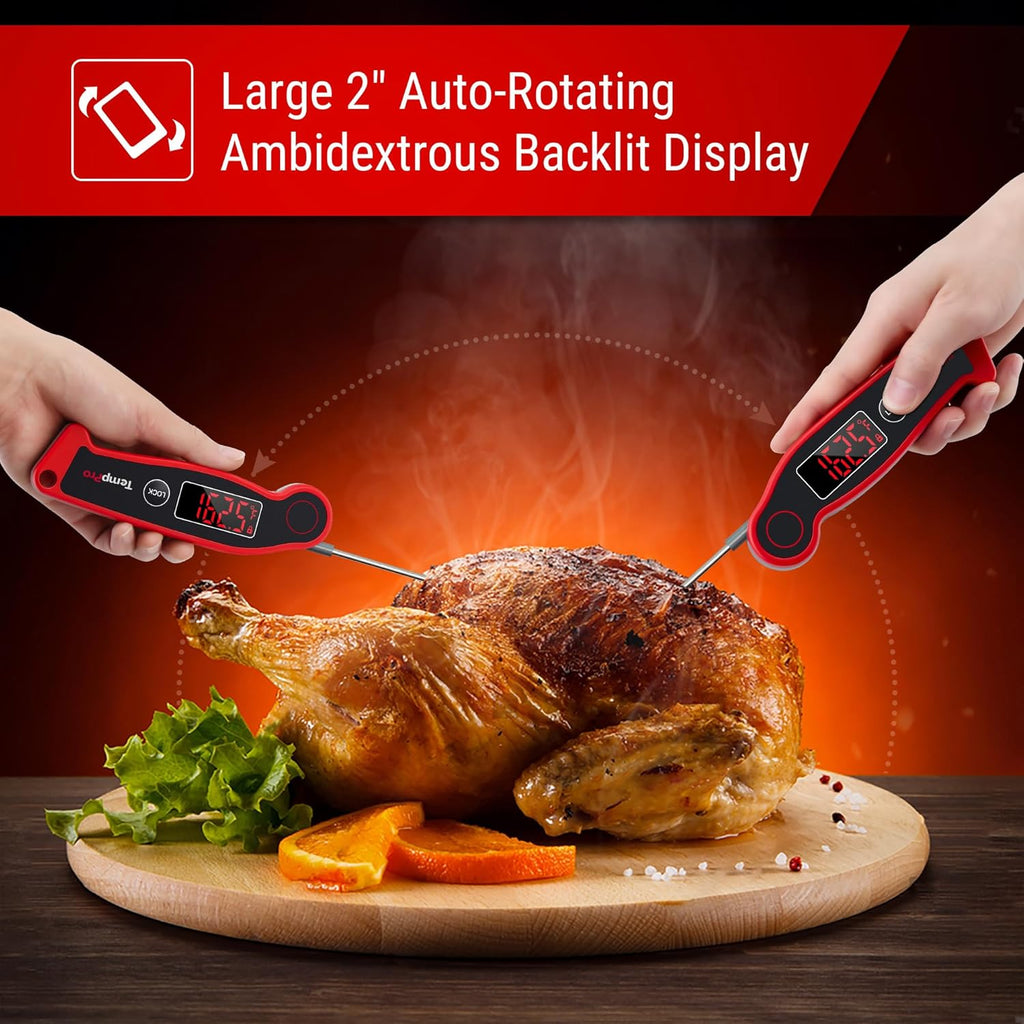 TempPro TP19 Waterproof Digital Meat Thermometer - Instant Read with Backlit Display for Grilling & Cooking