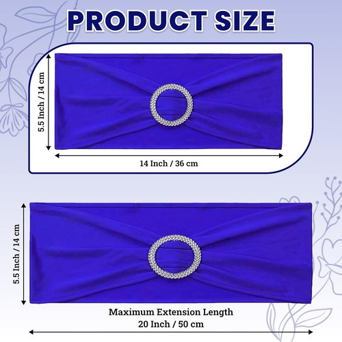MDS Premium Spandex Chair Sashes - 50 Pack Universal Stretch Covers with Buckle Slider | Royal Blue