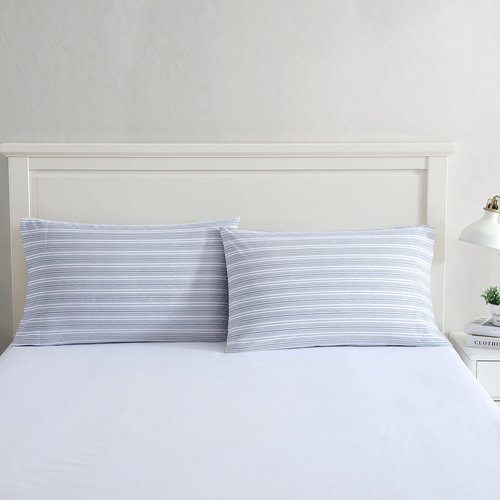 Nautica - Standard Pillowcase Set, Cotton Percale Bedding, Casual Home Decor (Beaux Stripe Blue, 2 Piece)