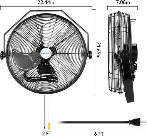 BILT HARD Industrial Wall Mount Fan - 4300 CFM High Velocity, 3-Speed Heavy Duty Metal | Ideal for Garage & Warehouse