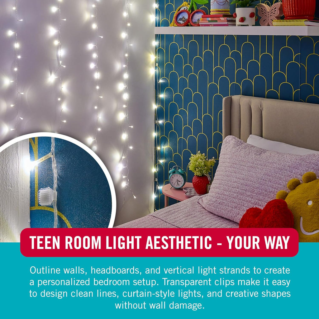 VELCRO Brand Indoor Light Clips - Damage-Free String Light Holders, 100 ft Capacity, 48 Pack