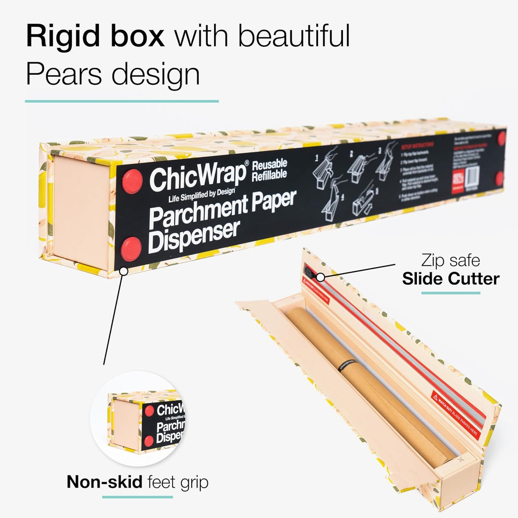 ChicWrap Parchment Paper Dispenser - Unbleached 15"x 33' Roll for Baking & Cooking | Reusable with Slide Cutter