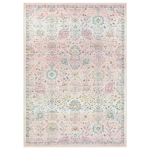 Lahome Flavie Pink Boho Area Rug for Nursery, 5x7 Washable Pink Rugs for Bedroom Girls Kids Room Living Room, Floral Pastel Carpet Non Slip for Teen Toddler Classroom Playroom Dorm, Bedroom Decor