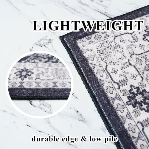 Hallway Washable Runner Rug - Vintage Non-Slip 3x10 Soft Floor Mat for Kitchen, Entryway & Living Room | Black