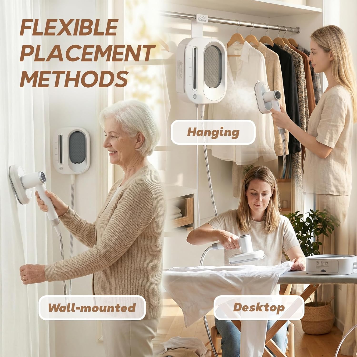 2 In 1 Steamer - Skiennix 1550W Powerful Clothes Steamer with 1100ml Tank | Fast Heat-Up, Portable Wrinkle Remover (White)